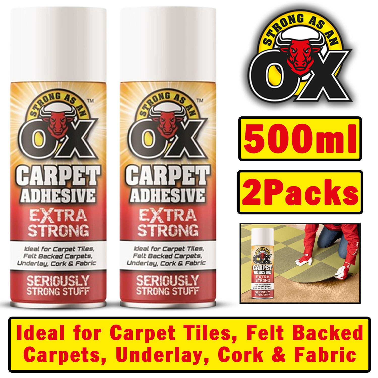 2X Strong As An Ox Carpet Adhesive Spray 500ml