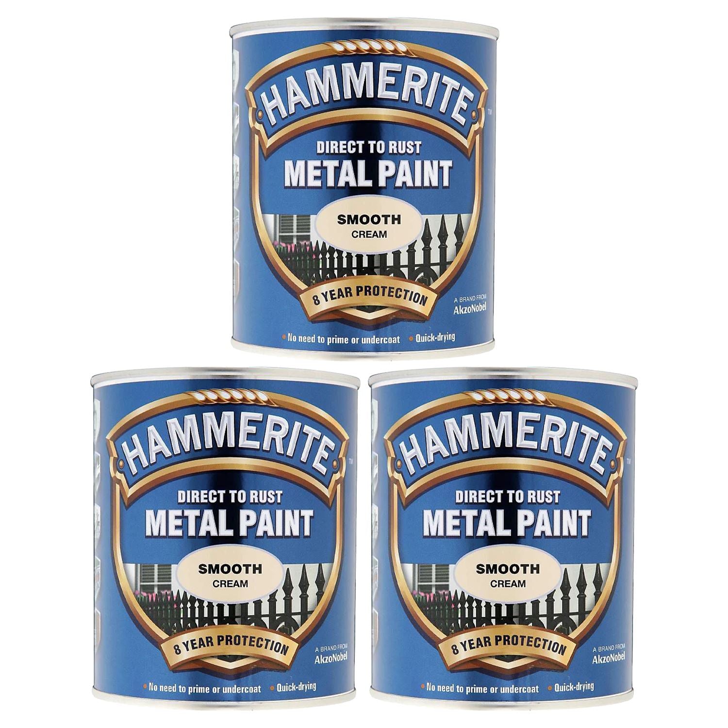 3X Hammerite Smooth Cream Paint 750ml Tin Paint