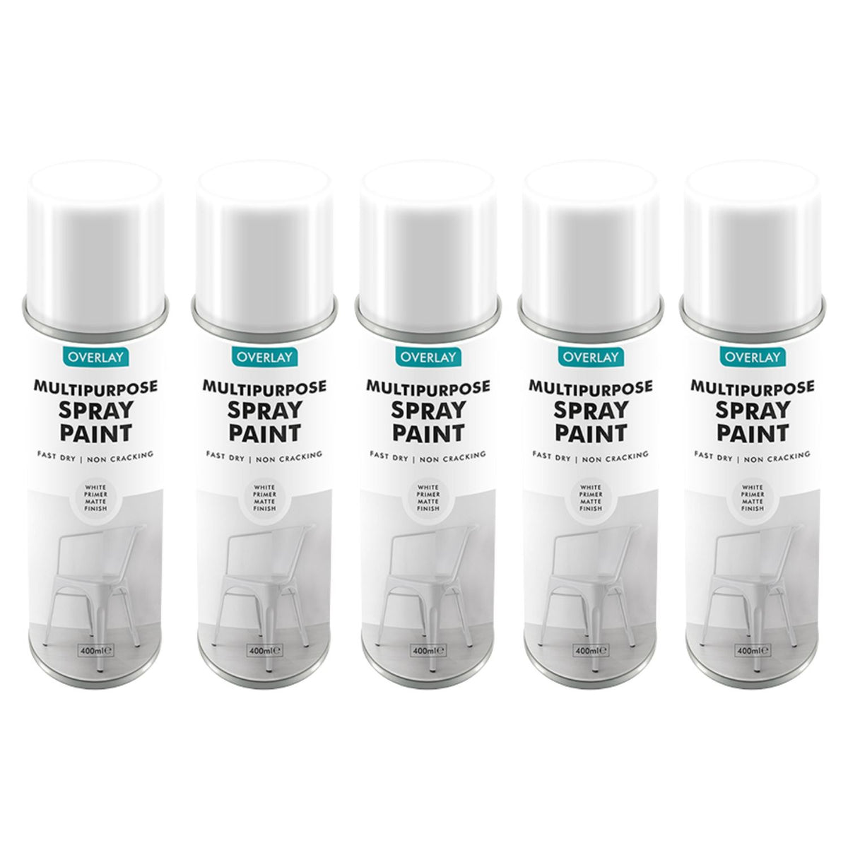 5X Overlay White Primer Matt Auto Professional Spray Paint 400ml