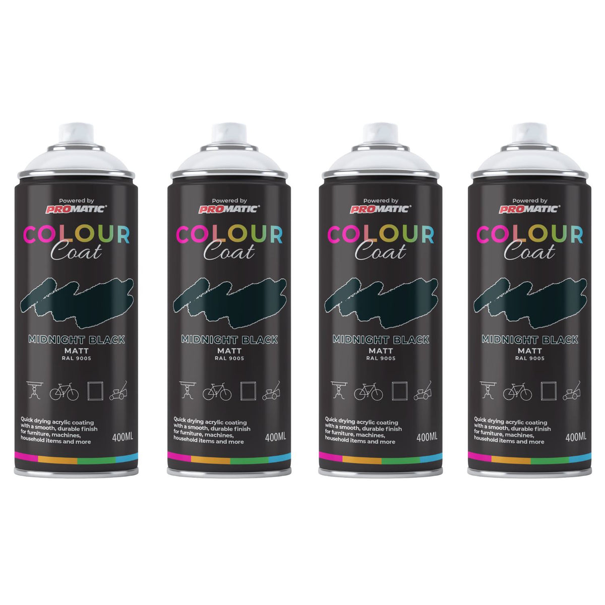 4X Midnight Black RAL 9005 Matt Spray Paint 400ml