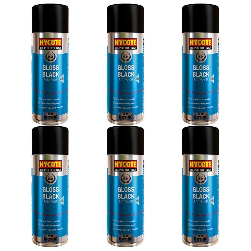 6X Hycote Bodyshop Gloss Black Spray Paint 400ml