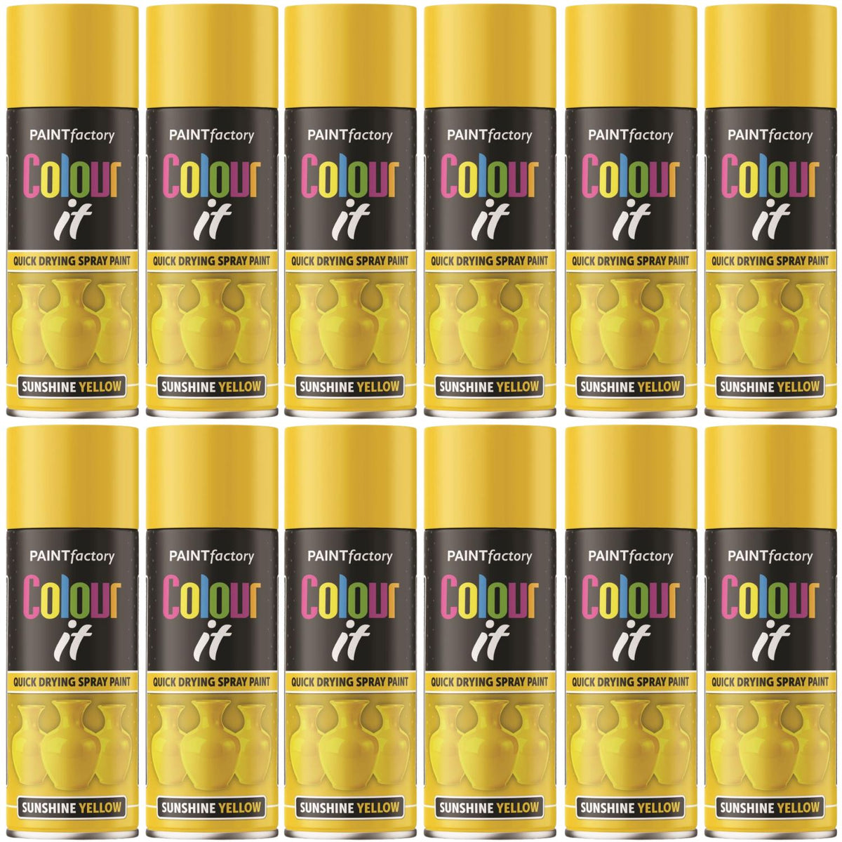 12X Paint Factory Sunshine Yellow Gloss Spray Paint 400ml