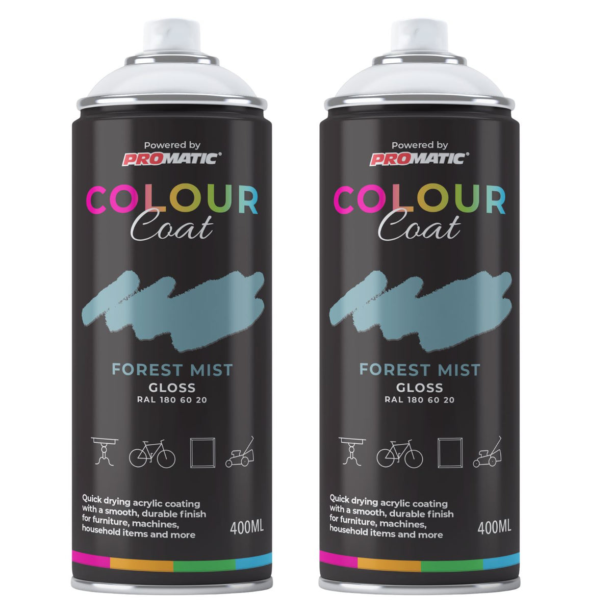 2X Forest Mist RAL 180 60 20 Gloss Spray Paint 400ml