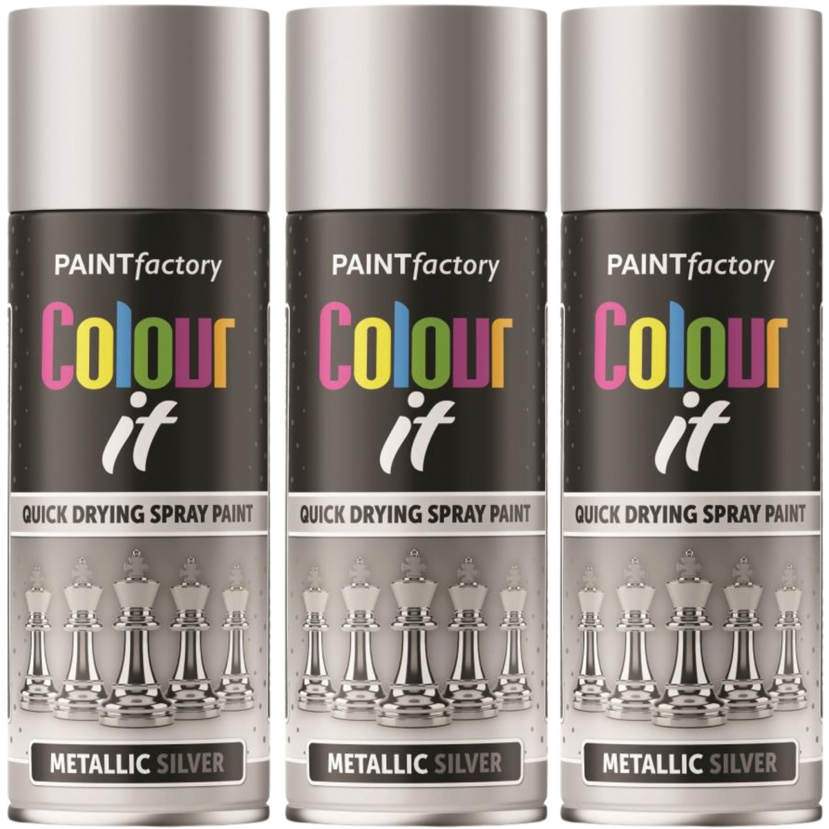 3X Paint Factory Silver Metallic Spray Paint 400ml
