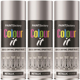3X Paint Factory Silver Metallic Spray Paint 400ml