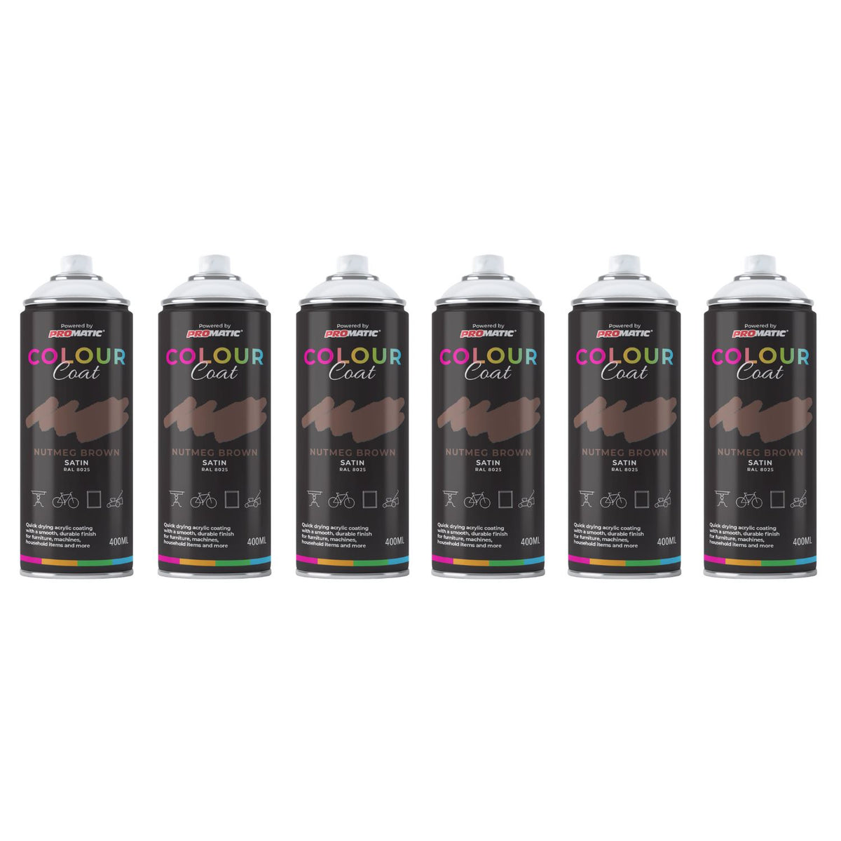 6X Nutmeg Brown RAL 8025 Satin Spray Paint 400ml