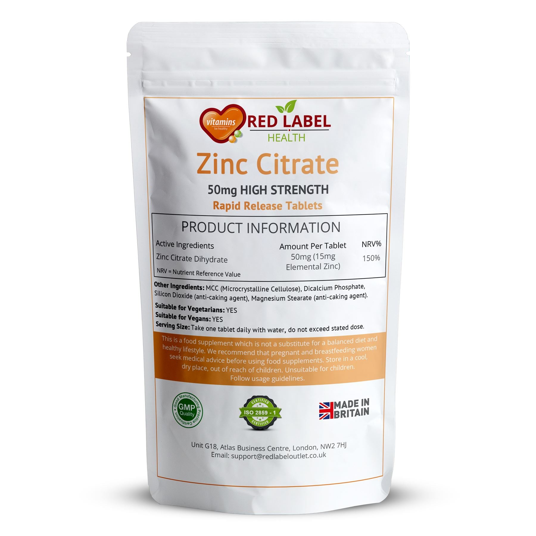 Zinc Citrate 50mg - 400 Tablets Zinc