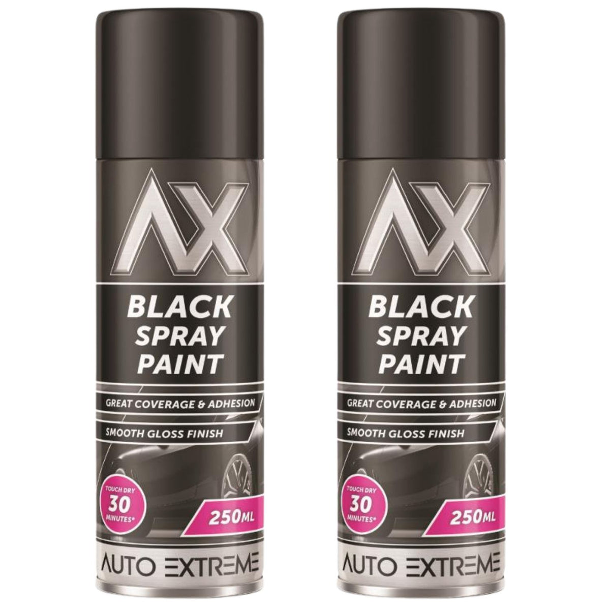 2X Auto Extreme Black Gloss Spray Paint 250ml