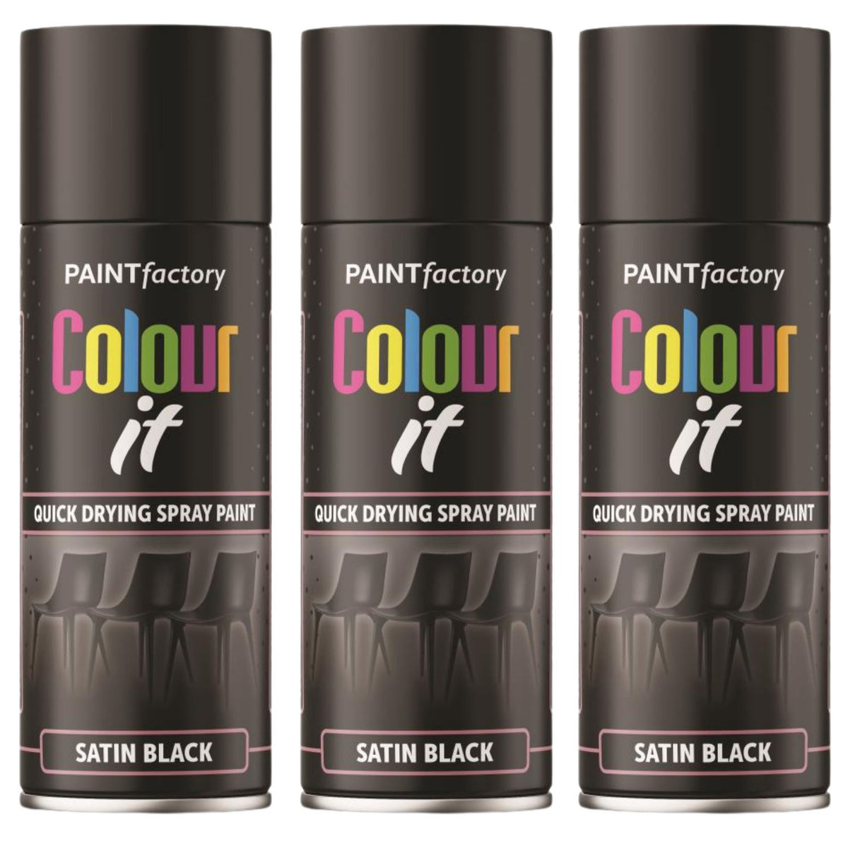 3X Paint Factory Black Satin Spray Paint 400ml