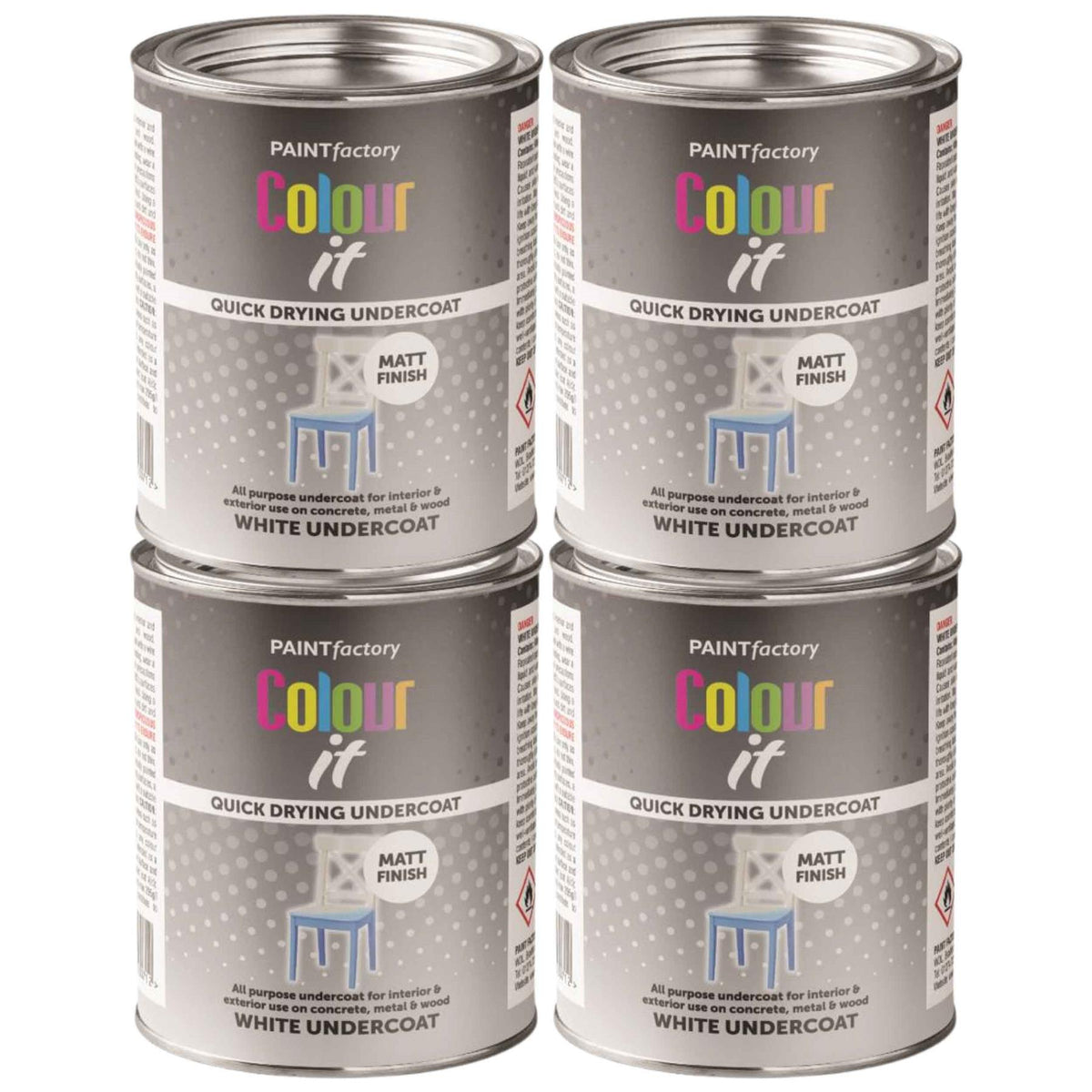 4X Paint Factory White Matt Undercoat Tin Paint 300ml Tin Paint