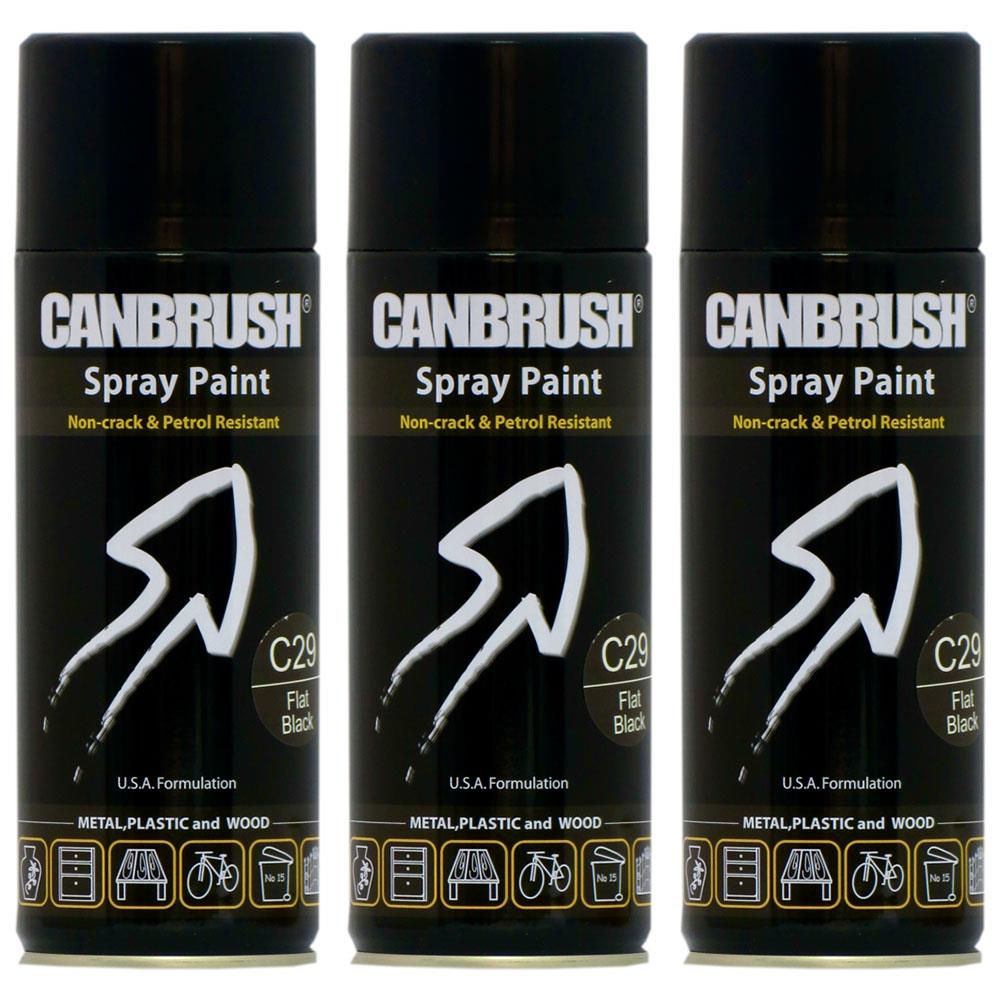 3X Canbrush C29 Flat Black Spray Paint 400ml