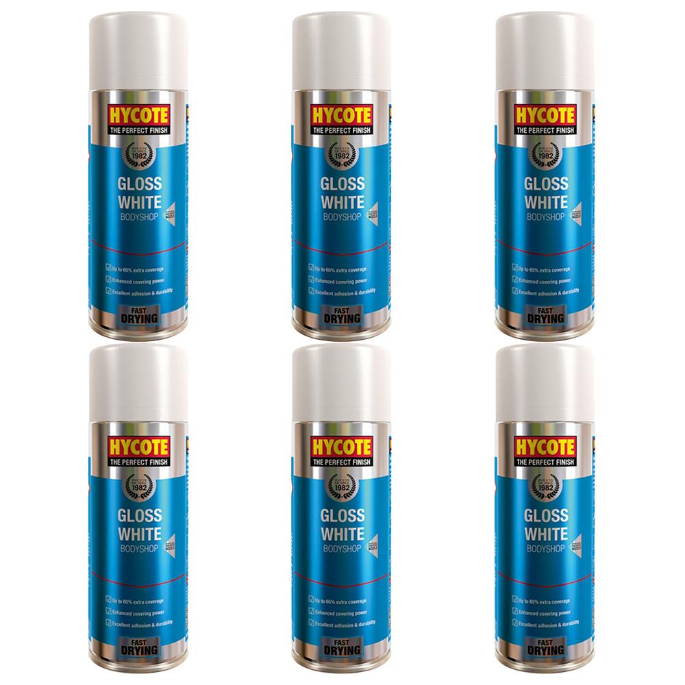6X Hycote Bodyshop Gloss White Spray Paint 400ml