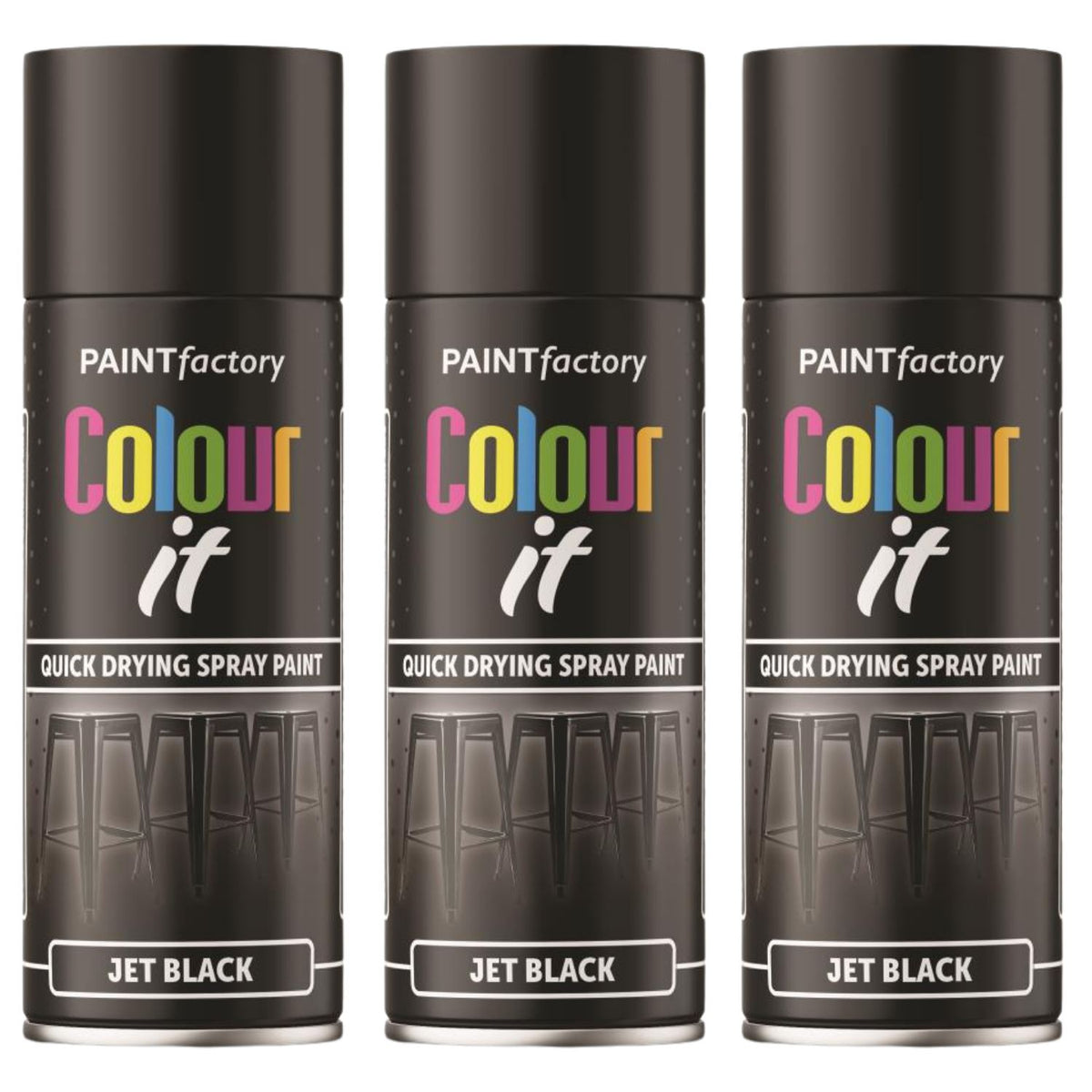 3X Paint Factory Jet Black Gloss Spray Paint 400ml