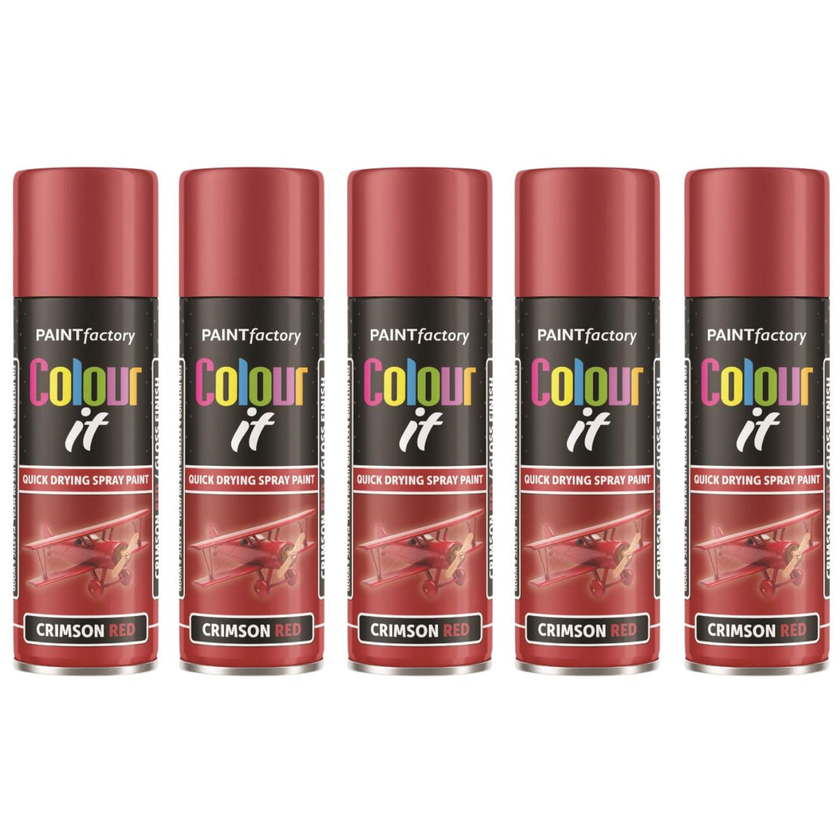 5X Paint Factory Crimson Red Gloss Spray Paint 250ml