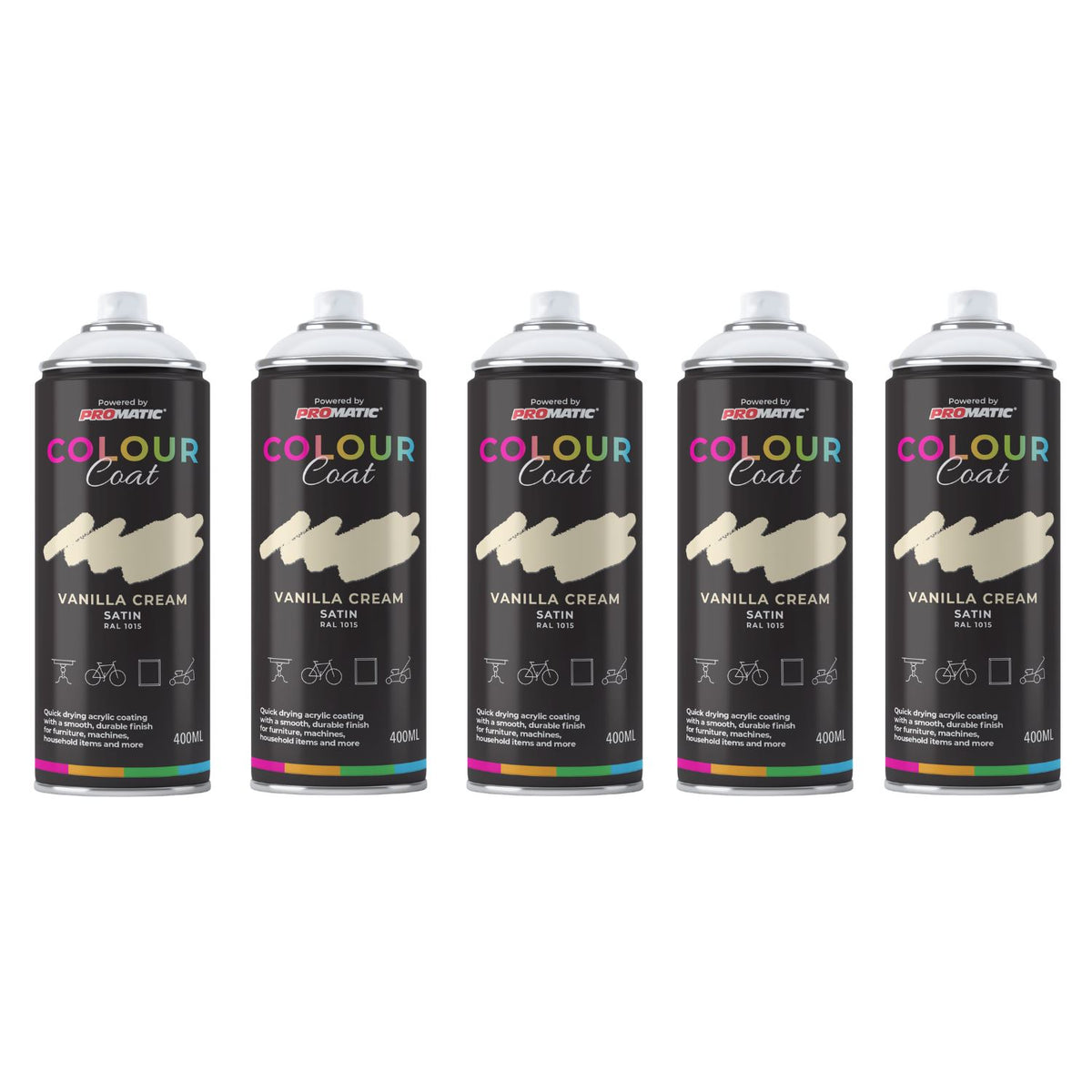5X Vanilla Cream RAL 1015 Satin Spray Paint 400ml