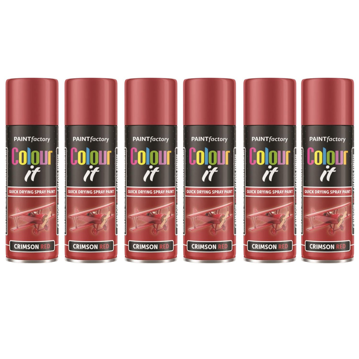 6X Paint Factory Crimson Red Gloss Spray Paint 250ml