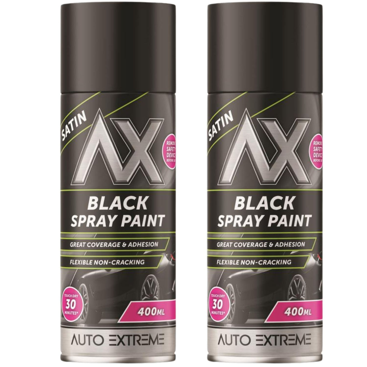 2X Auto Extreme Pro Satin Black Spray Paint 400ml