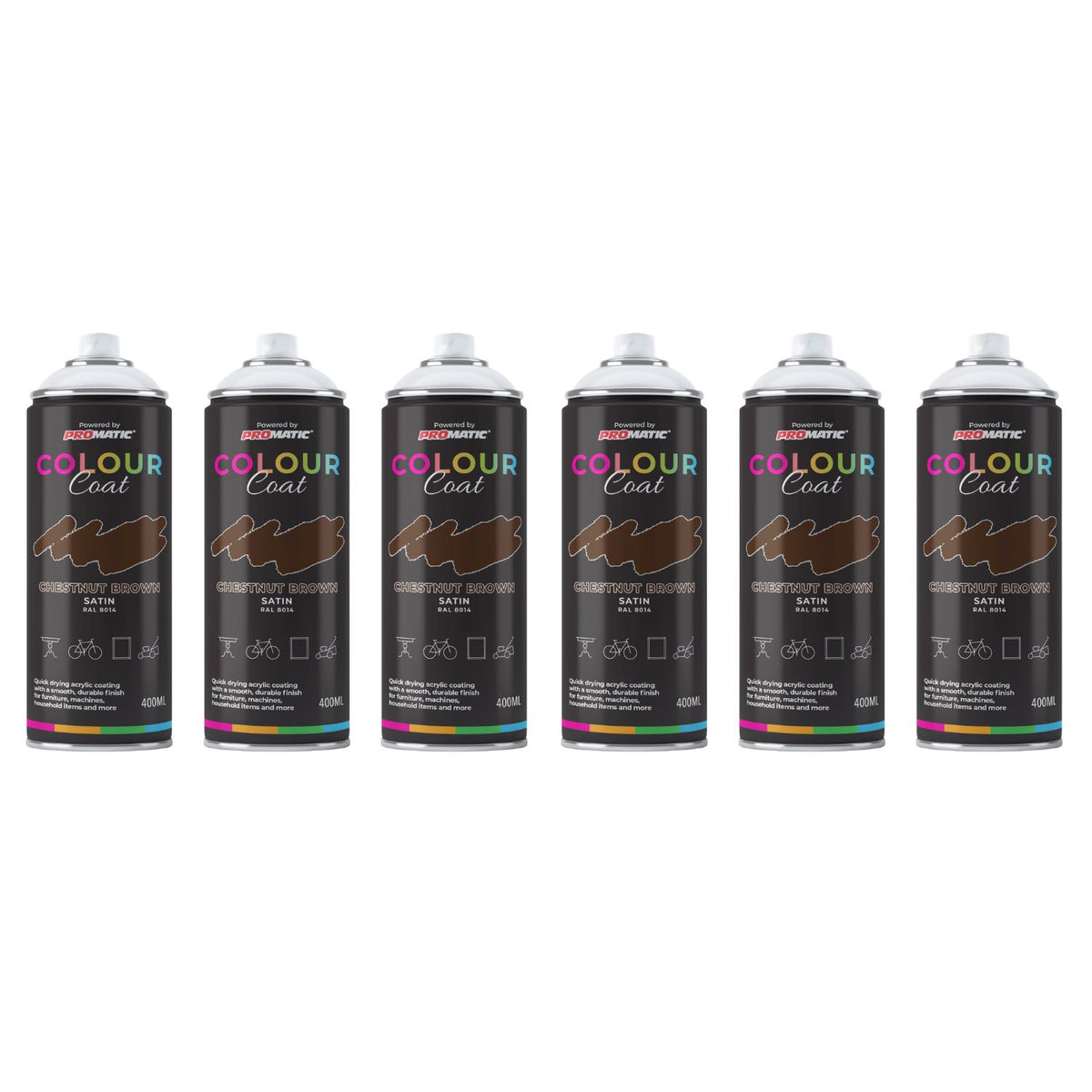 6X Chestnut Brown RAL 8014 Satin Spray Paint 400ml