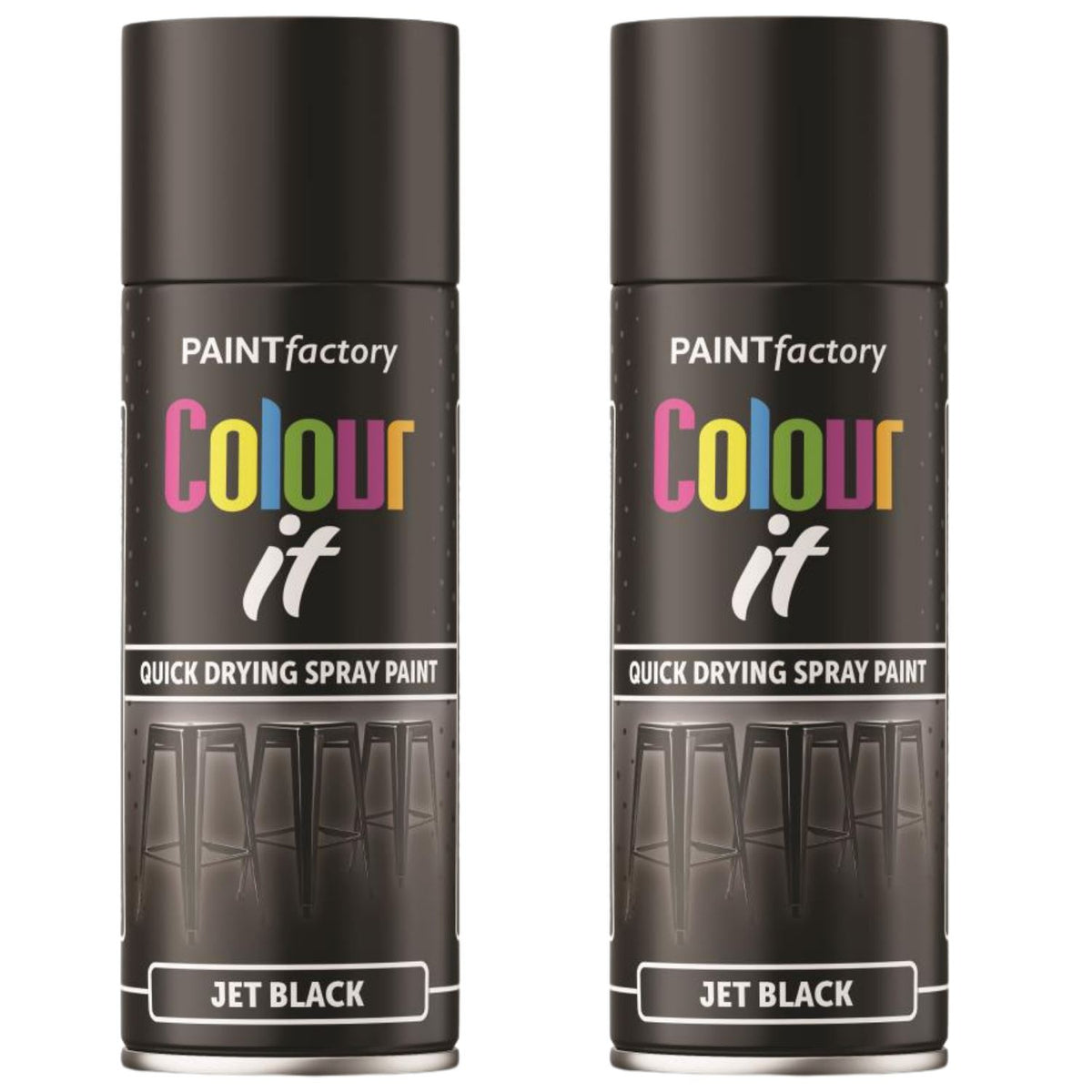 2X Paint Factory Jet Black Gloss Spray Paint 400ml
