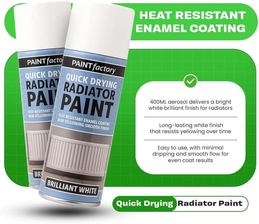 12X Brilliant White Radiator Spray Aerosol Paint Quick Drying 400ml
