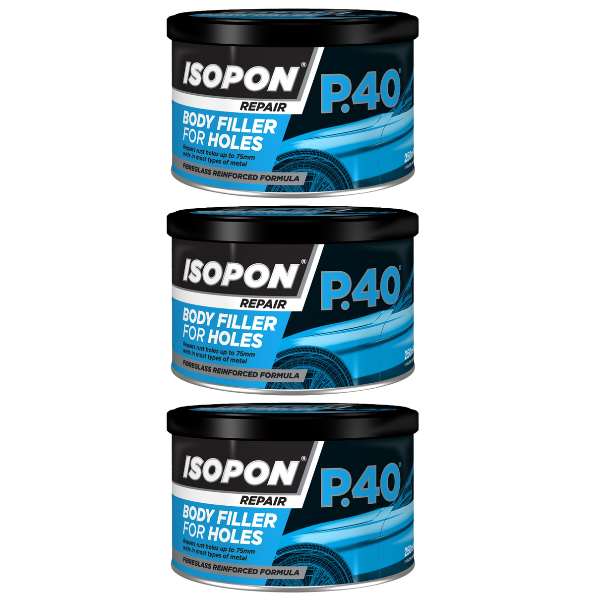 3X Isopon P40 Body Filler 250ml