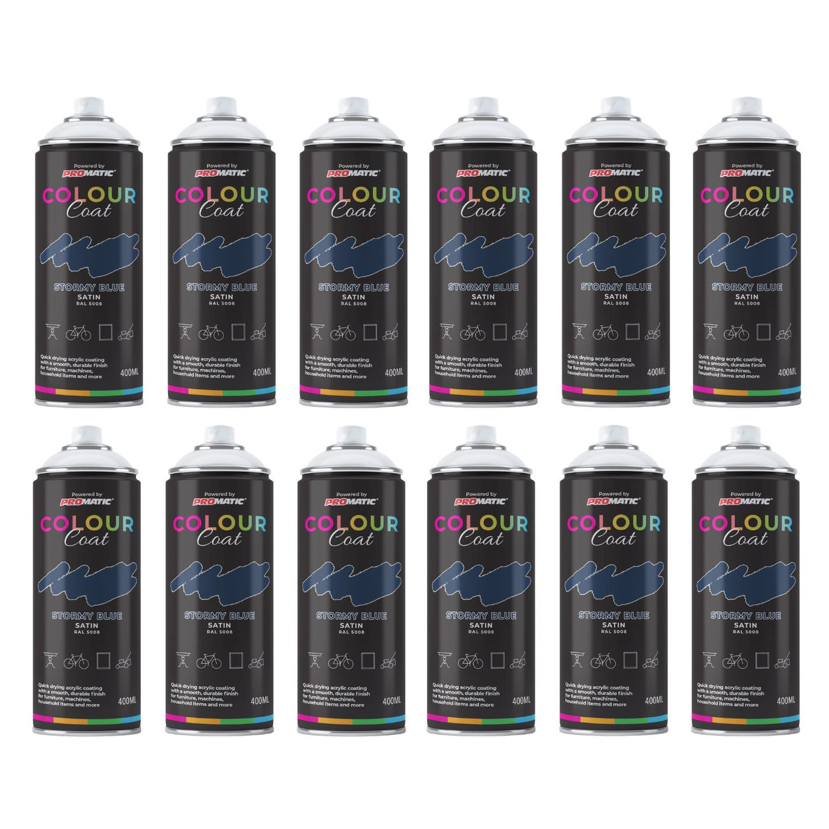 12X Stormy Blue RAL 5008 Satin Spray Paint 400ml