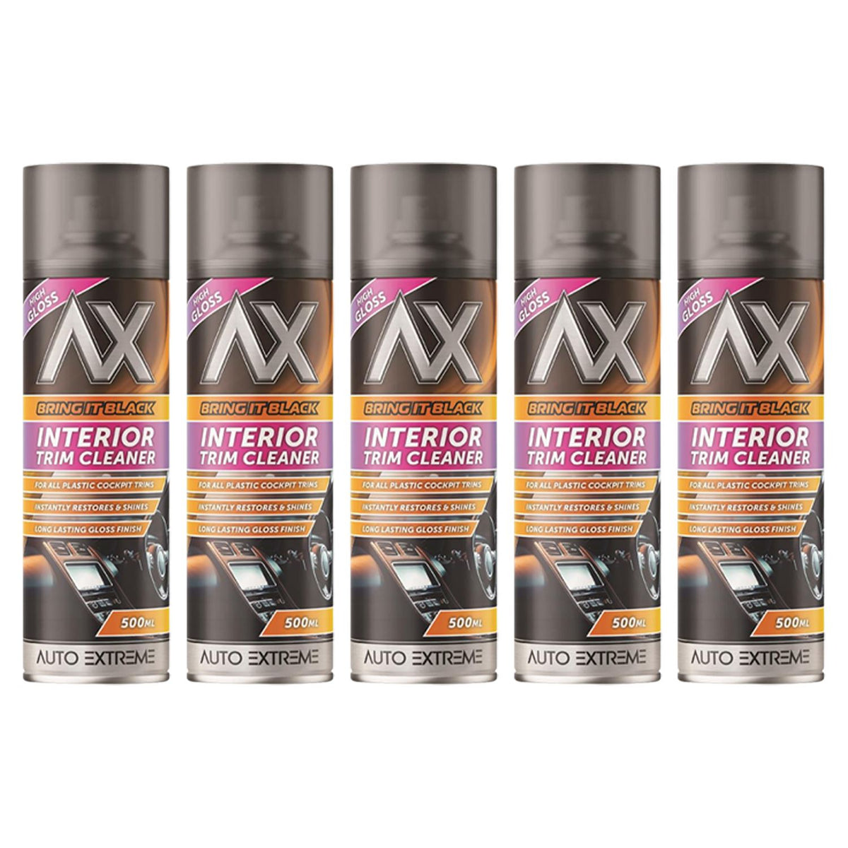 5X - Bring it Black Gloss Interior Trim Cleaner Spray 500ml Spray Paint