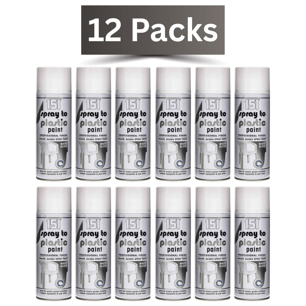 12X 151 White Gloss Plastic Spray Paint 400ml