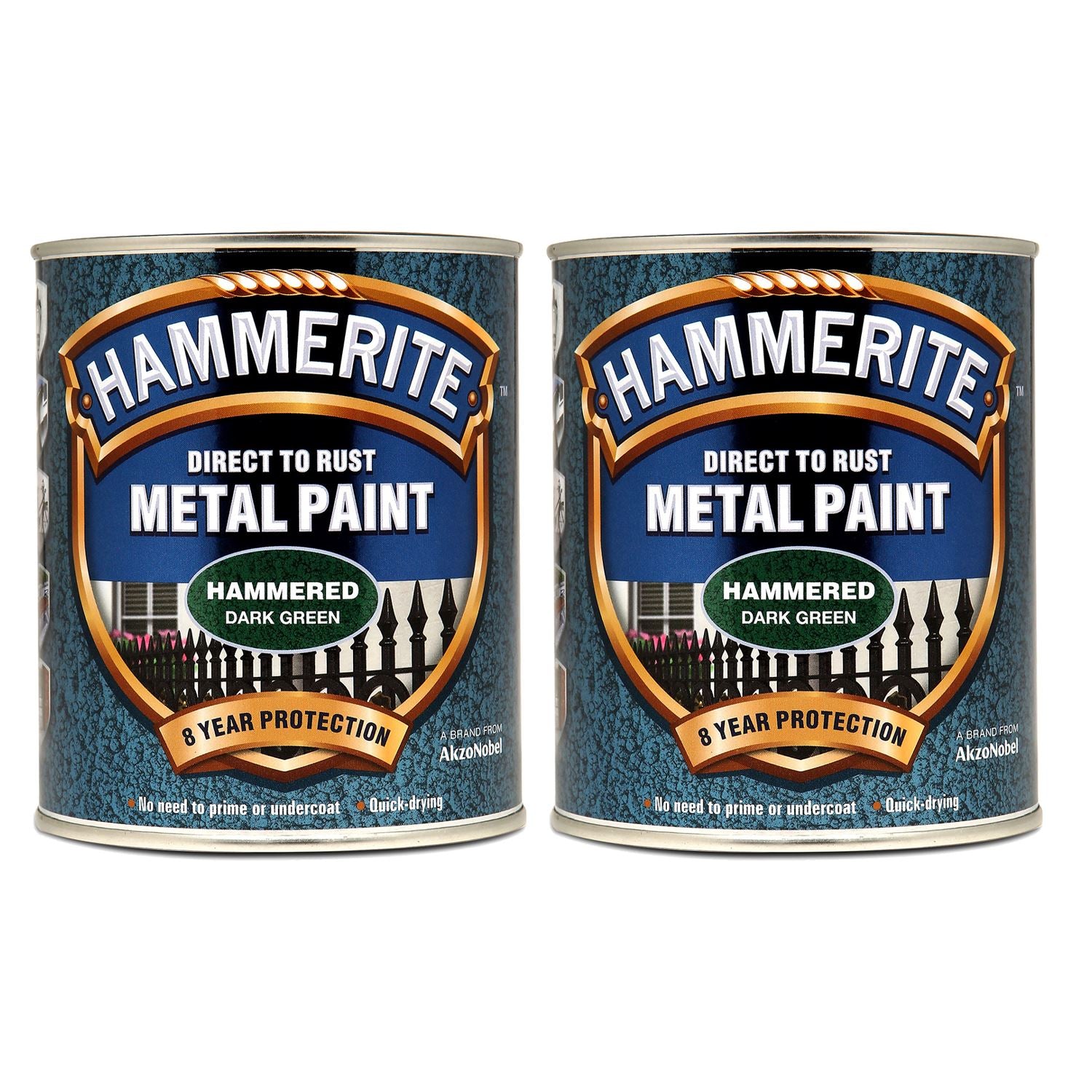 2X Hammerite Hammered Dark Green Paint 750ml Tin Paint