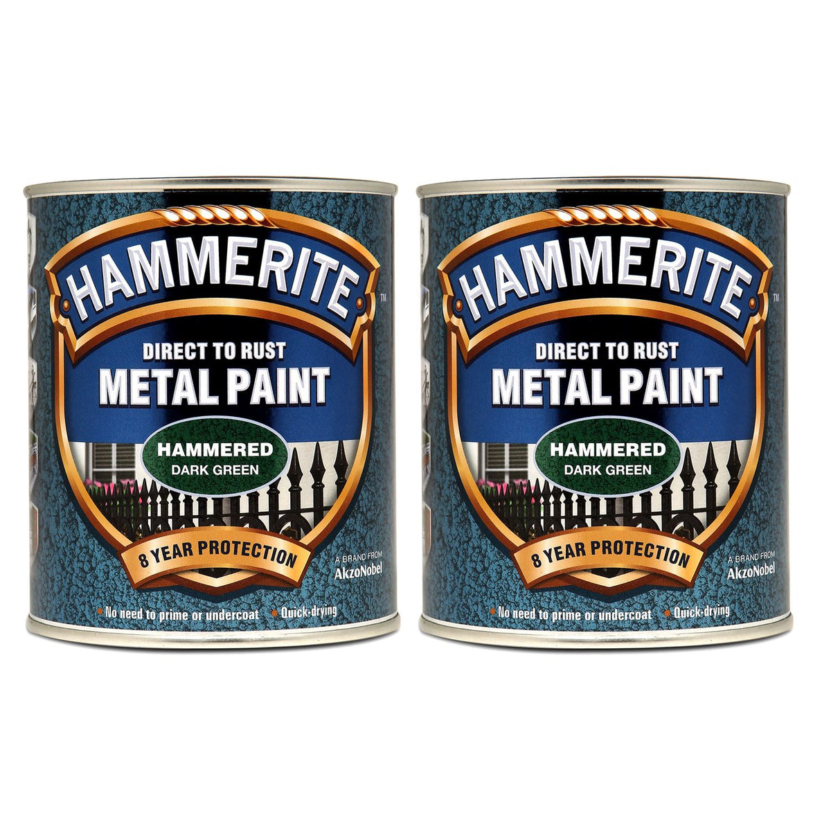 2X Hammerite Hammered Dark Green Paint 750ml Tin Paint
