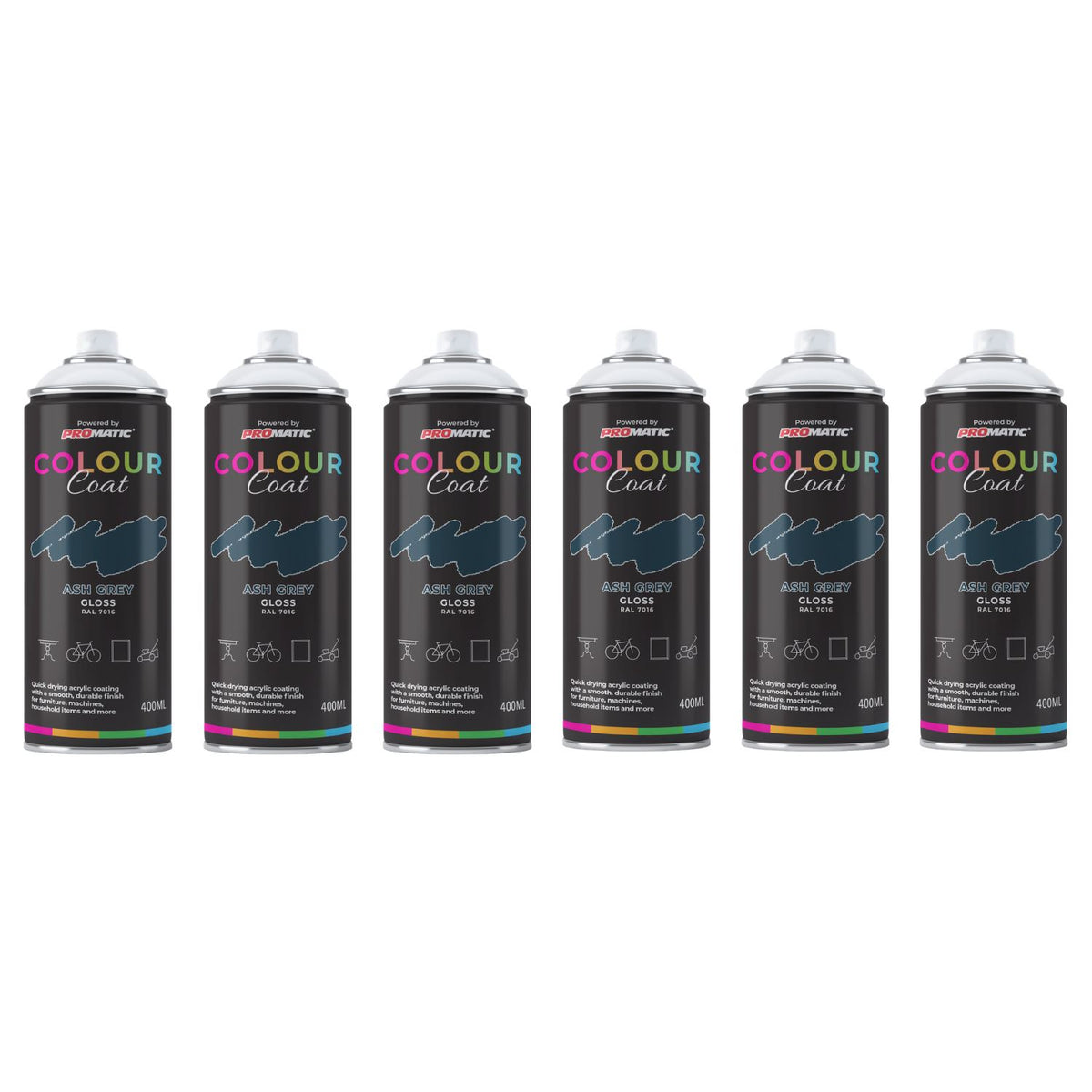 6X Ash Grey RAL 7016 Gloss Spray Paint 400ml