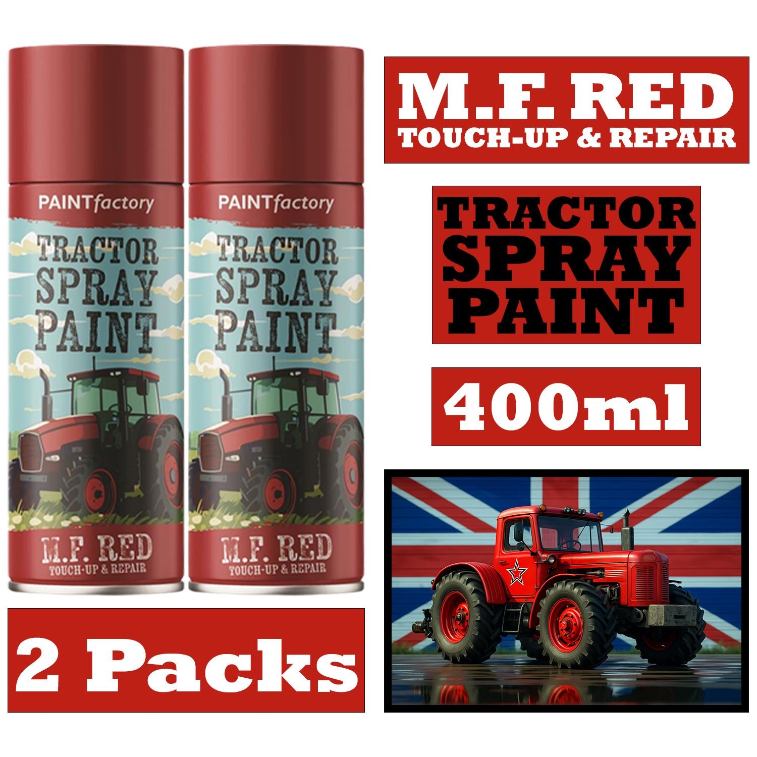 2X - Tractor Spray Paint Massey Ferguson Red 400ml Spray Paint