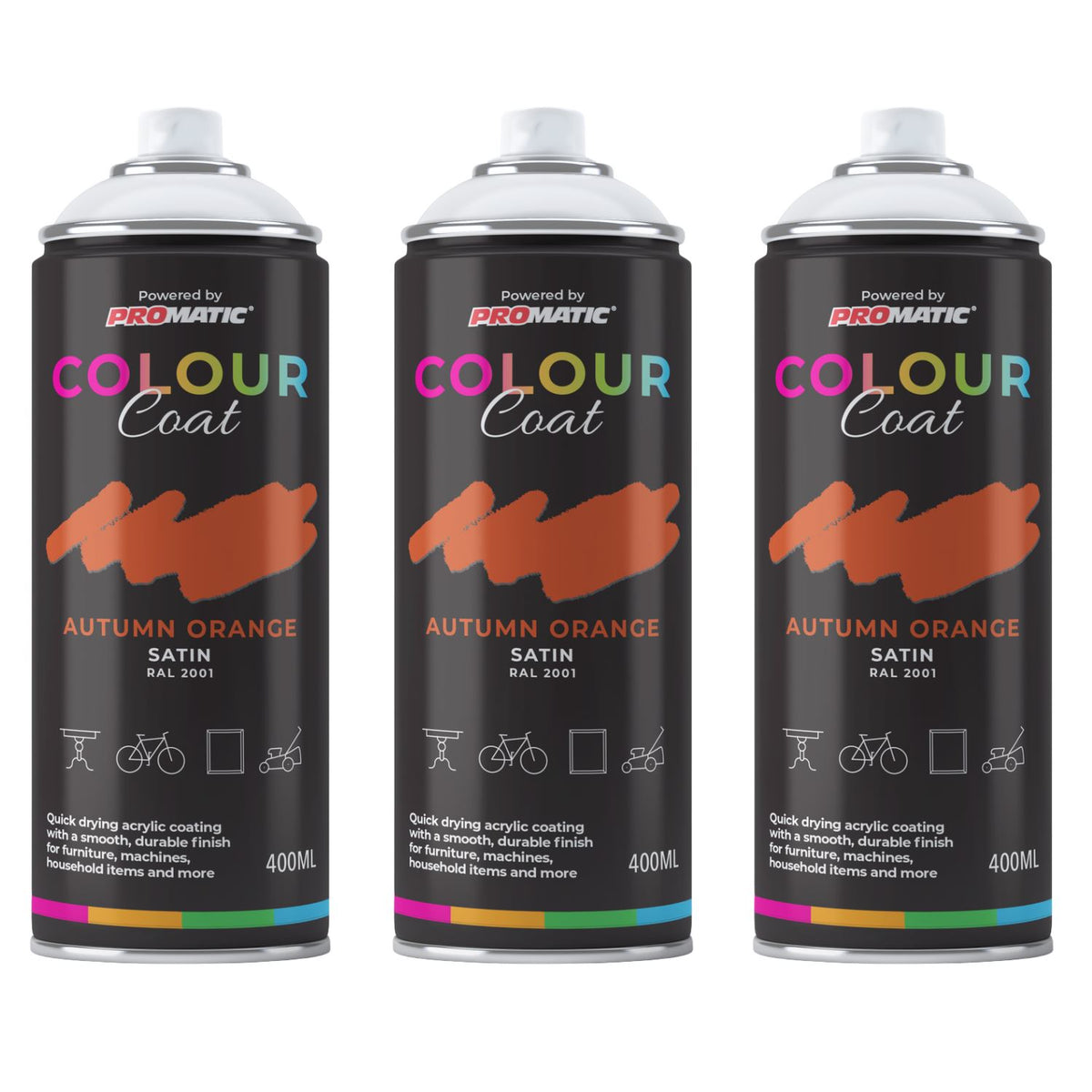 3X Autumn Orange RAL 2001 Satin Spray Paint 400ml