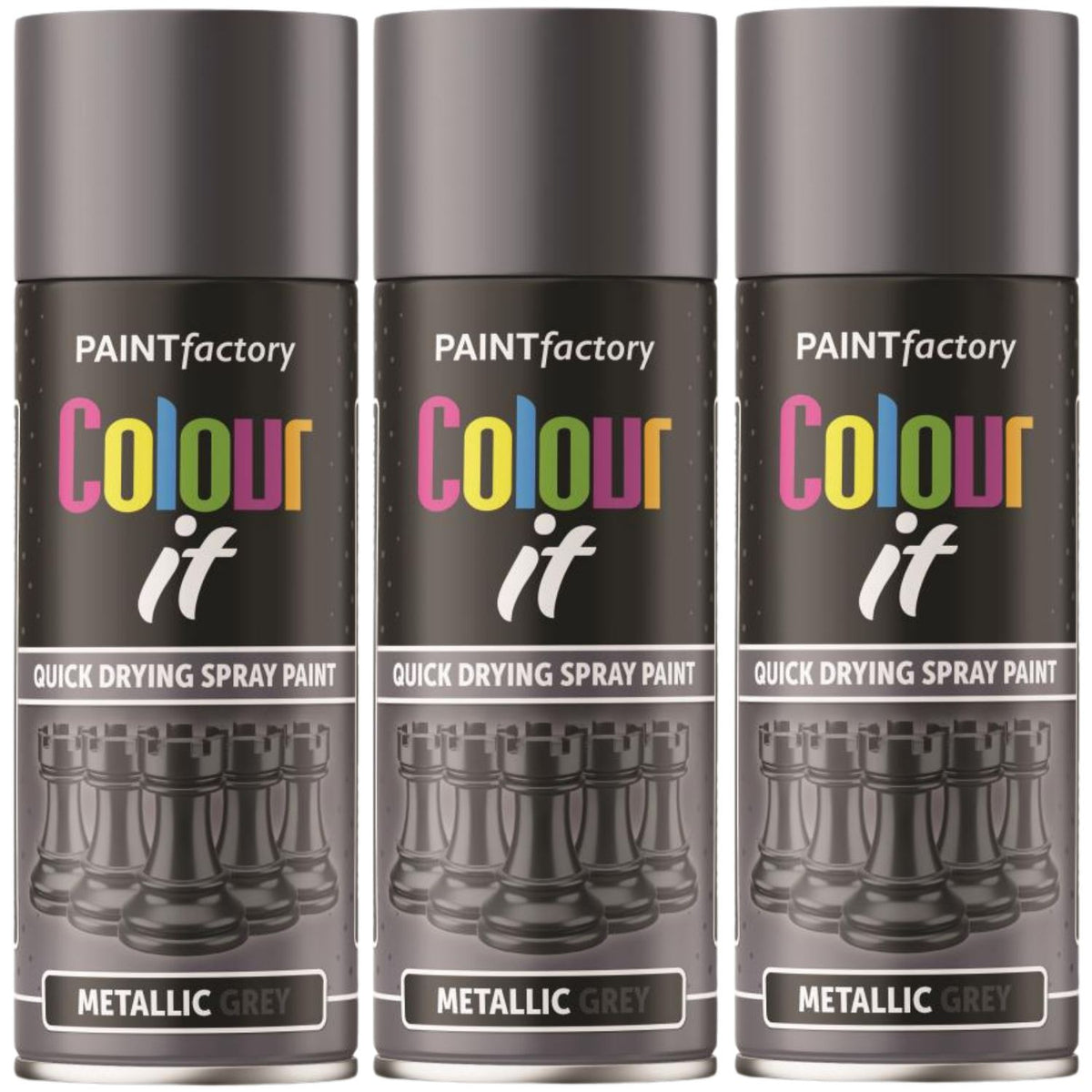 3X Paint Factory Paintgun Grey Metallic Spray Paint 400ml