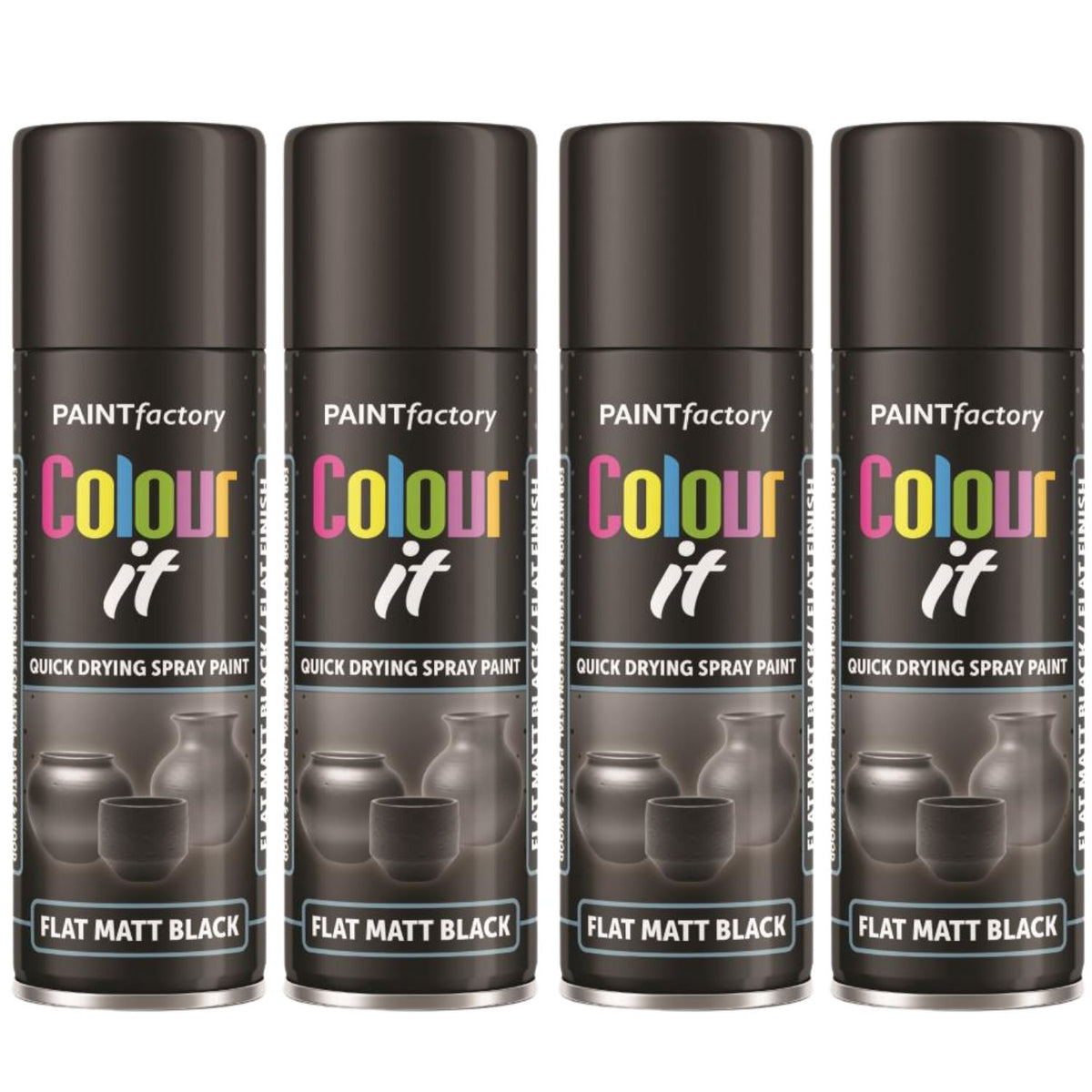 4X Paint Factory Flat Matt Black Spray Paint 250ml