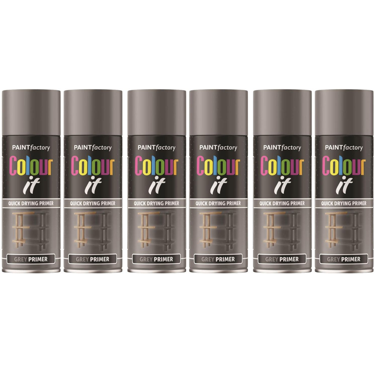 6X Paint Factory Grey Primer Spray Paint 400ml