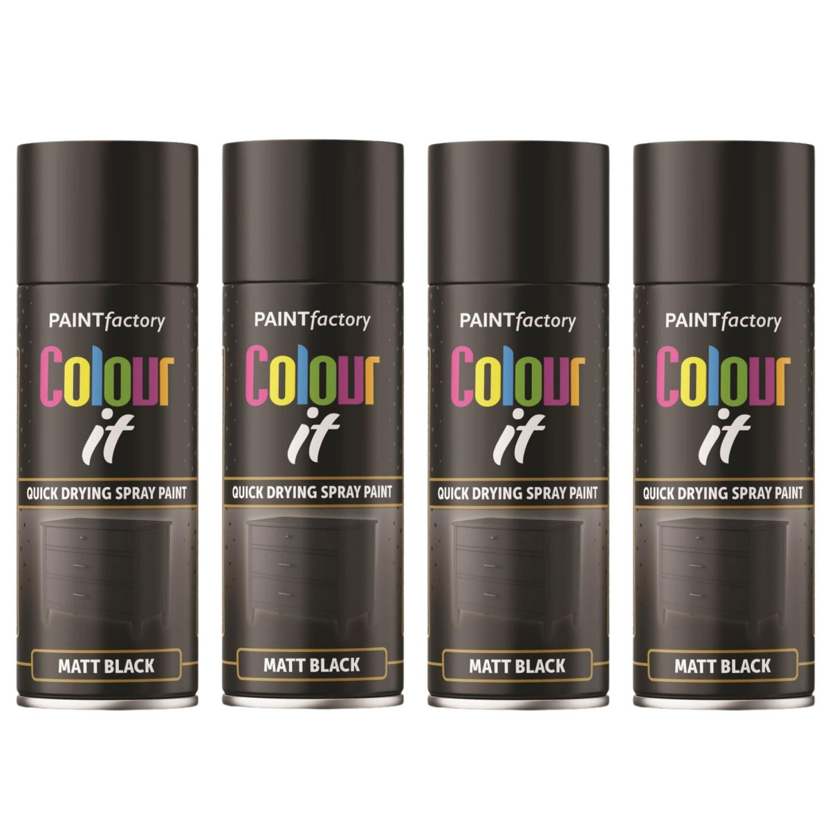 4X Paint Factory Black Matt Spray Paint 400ml