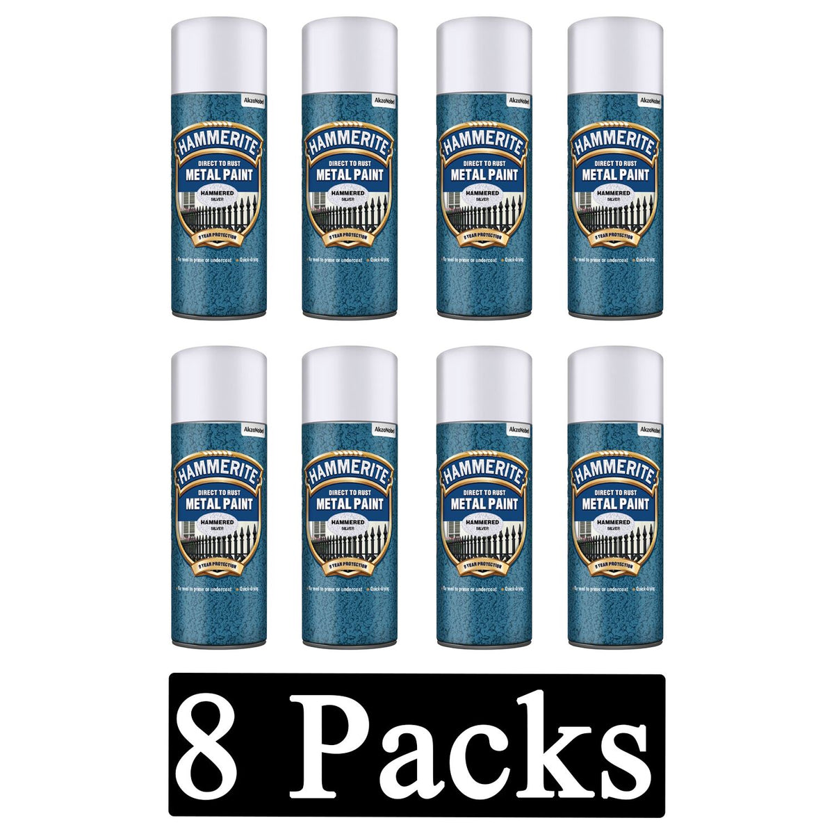 8X Hammerite Hammered Silver Spray Paint 400ml Spray Paint