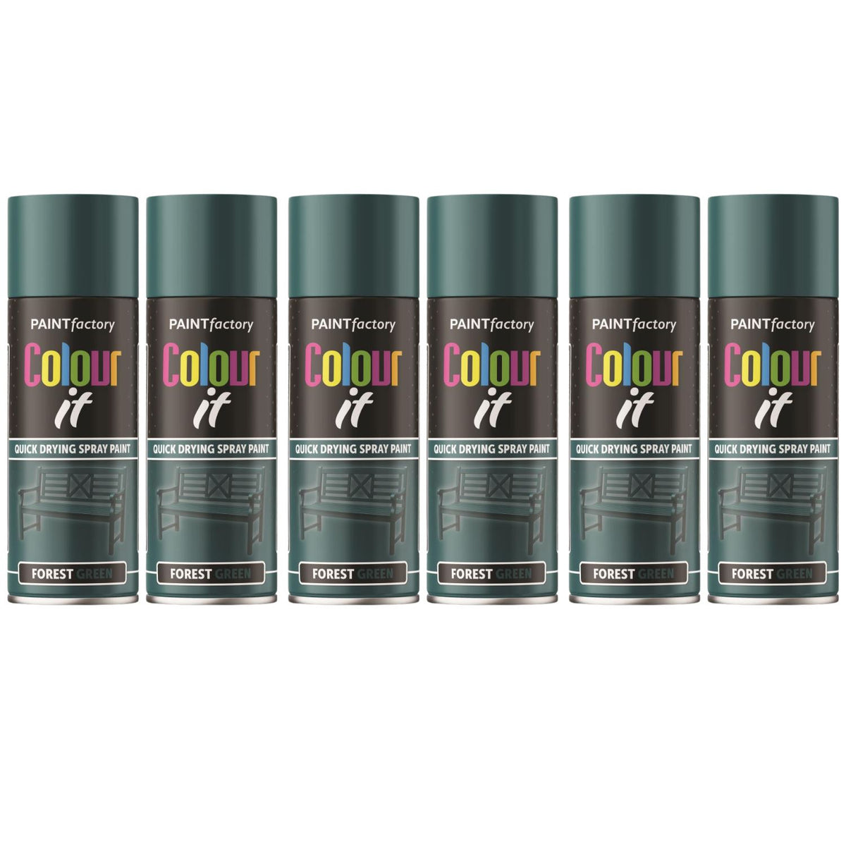 6X Paint Factory Forest Green Gloss Spray Paint 400ml