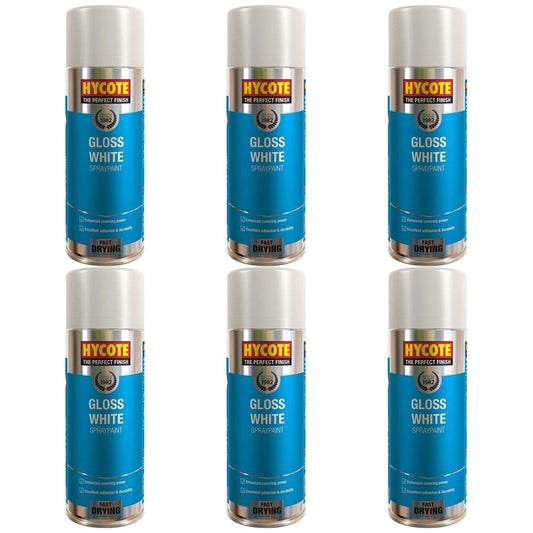 6X Hycote Gloss White Spray Paint 400ml