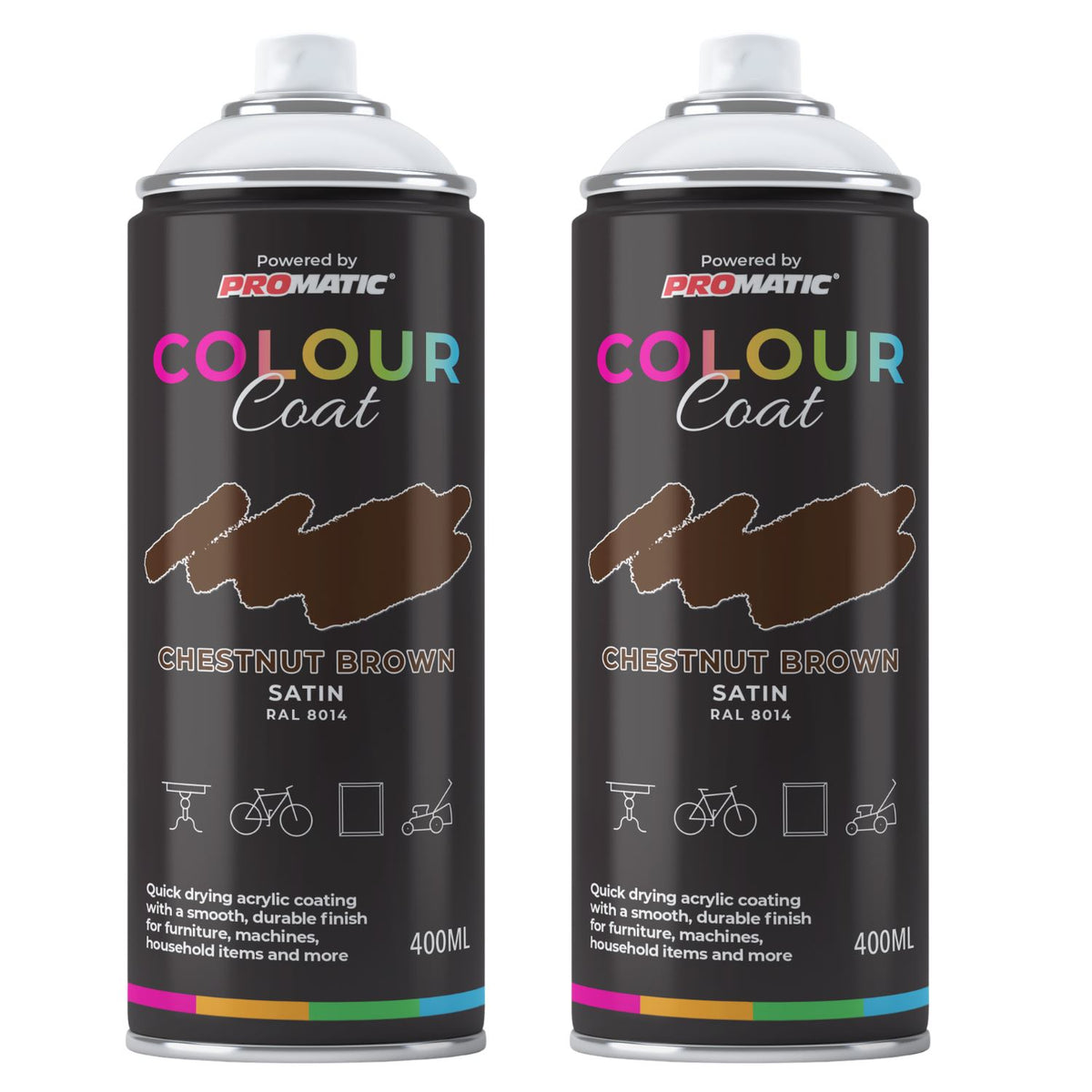 2X Chestnut Brown RAL 8014 Satin Spray Paint 400ml