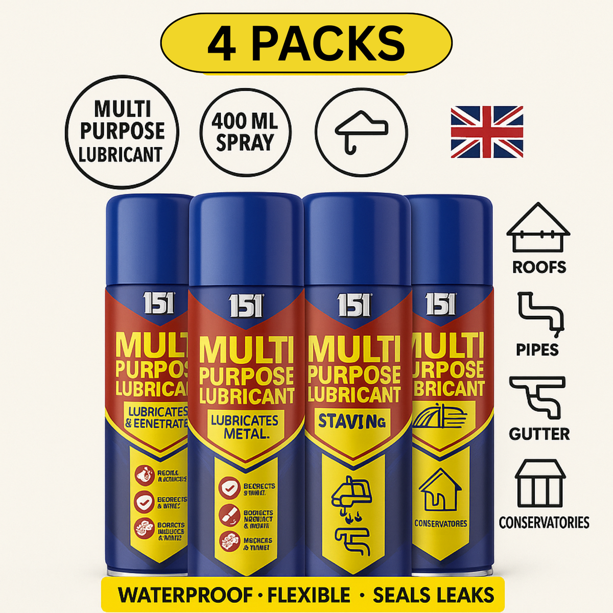 4X 151 Multi-Purpose Lubricant Spray lubricants & Penetrates 300ml