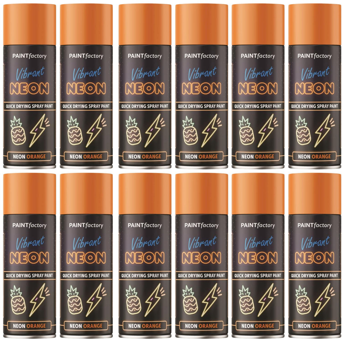 12X Paint Factory Neon Orange Spray Paint 400ml