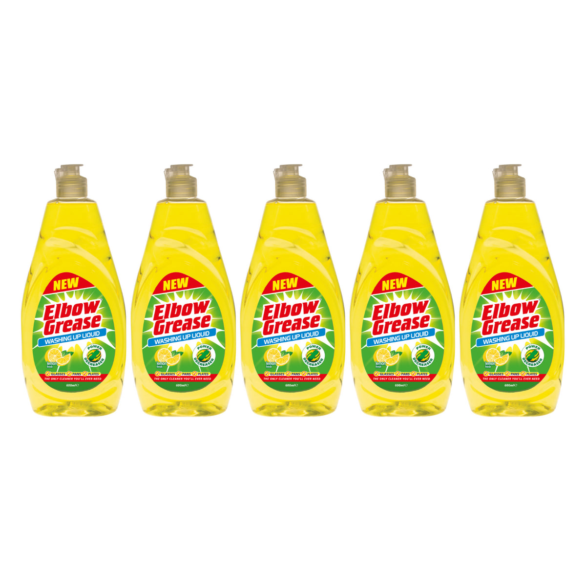 5X Elbow Grease Washing Up Liquid, Lemon Fresh 600ml Power Degreaser