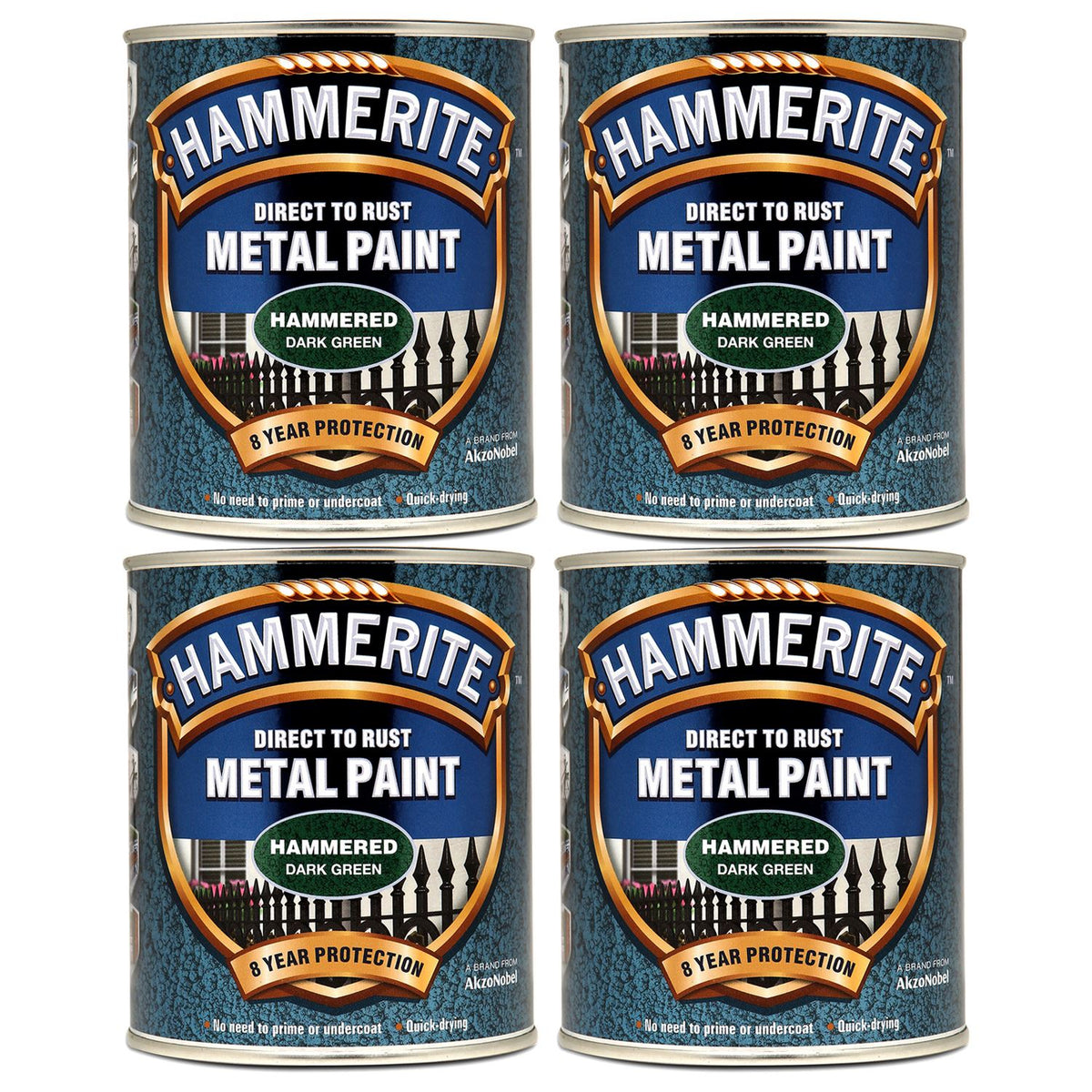 4X Hammerite Hammered Dark Green Paint 750ml Tin Paint