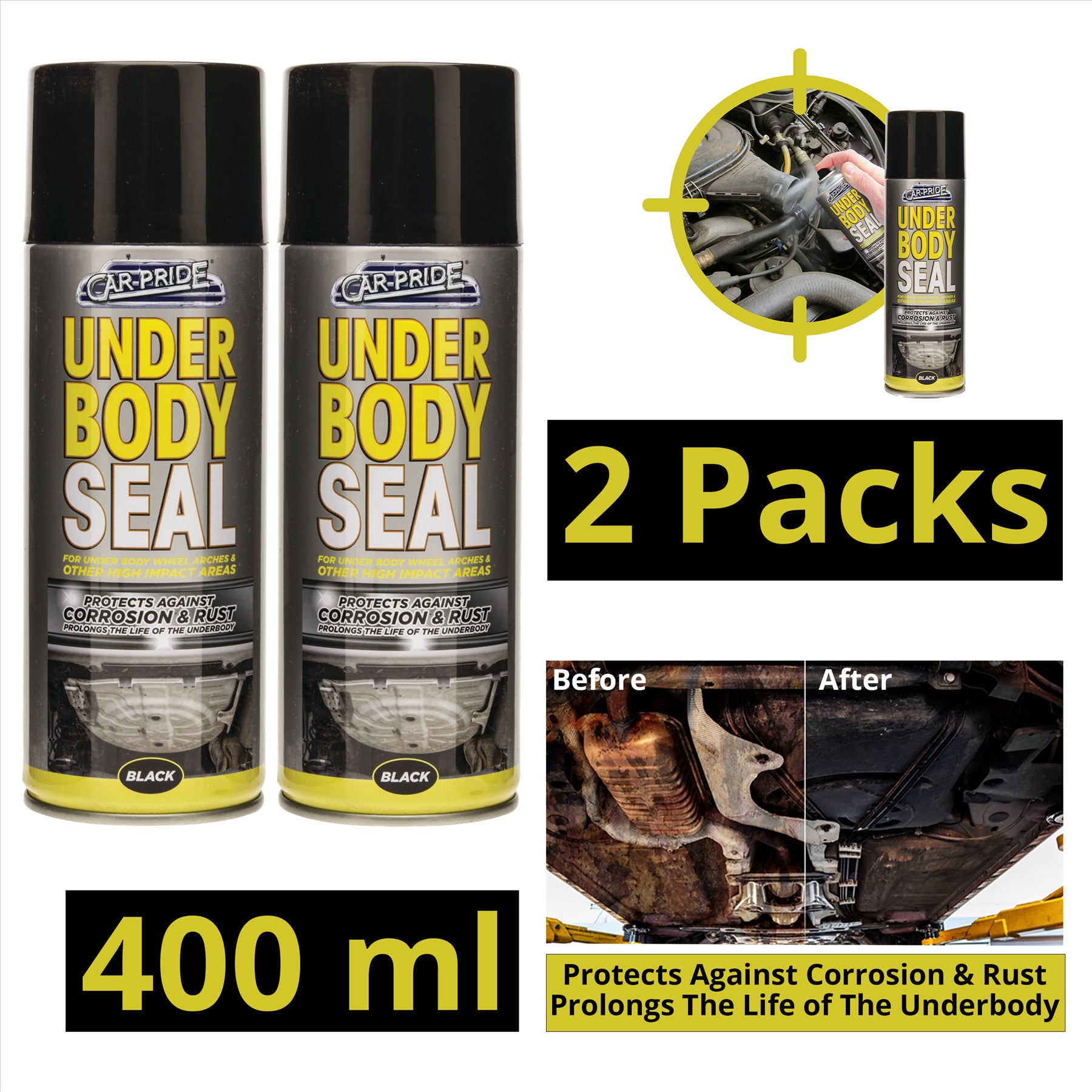 2X Underbody Seal Black Spray 400ml Spray Paint