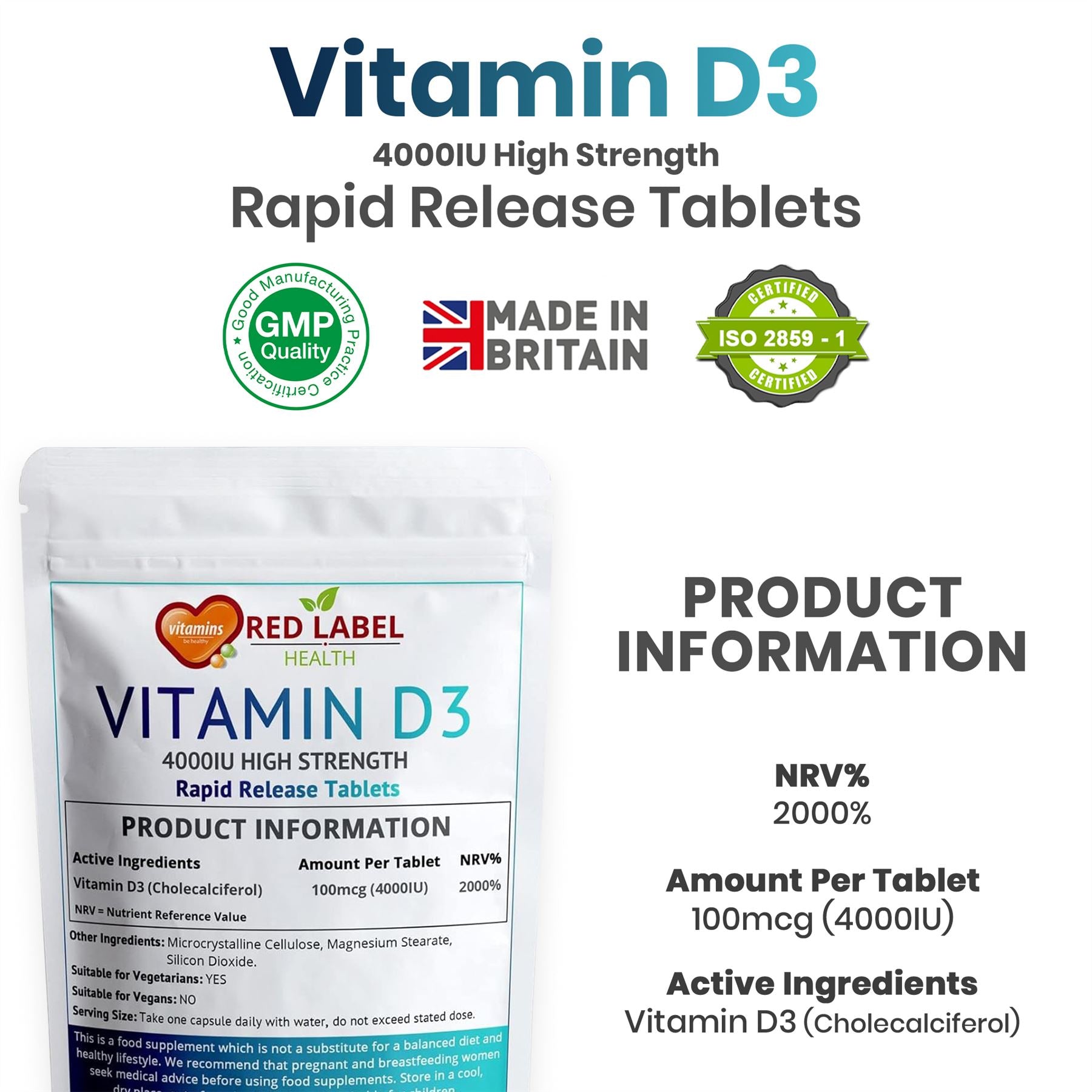 Vitamin D3 4000IU - 400 Tablets Vitamin D3