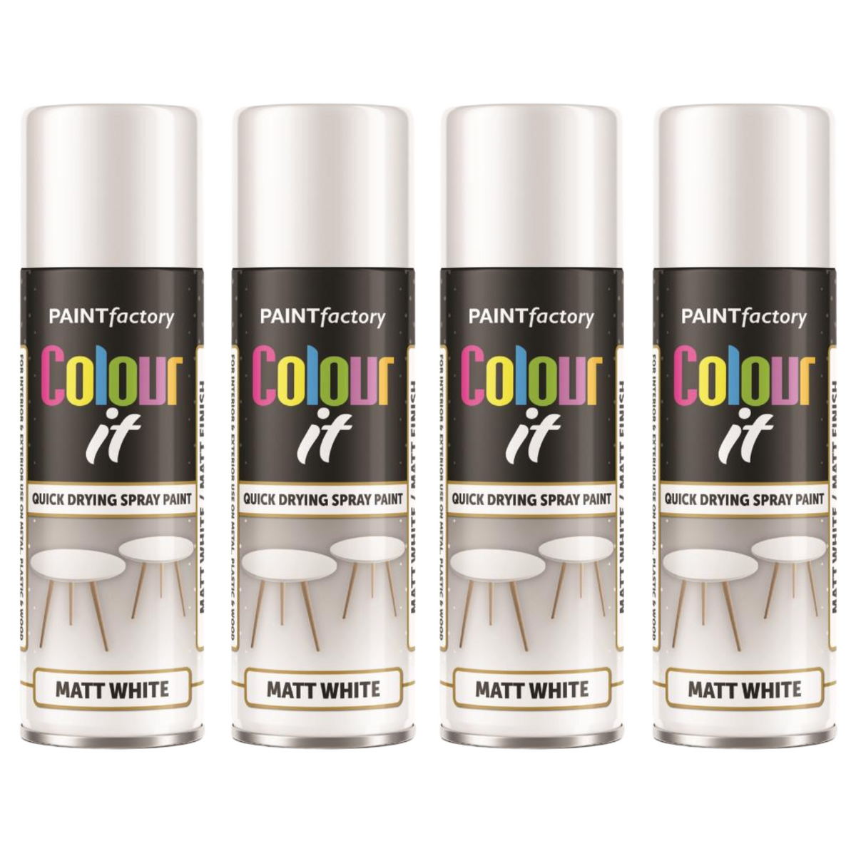 4X Paint Factory White Matt Spray Paint 250ml