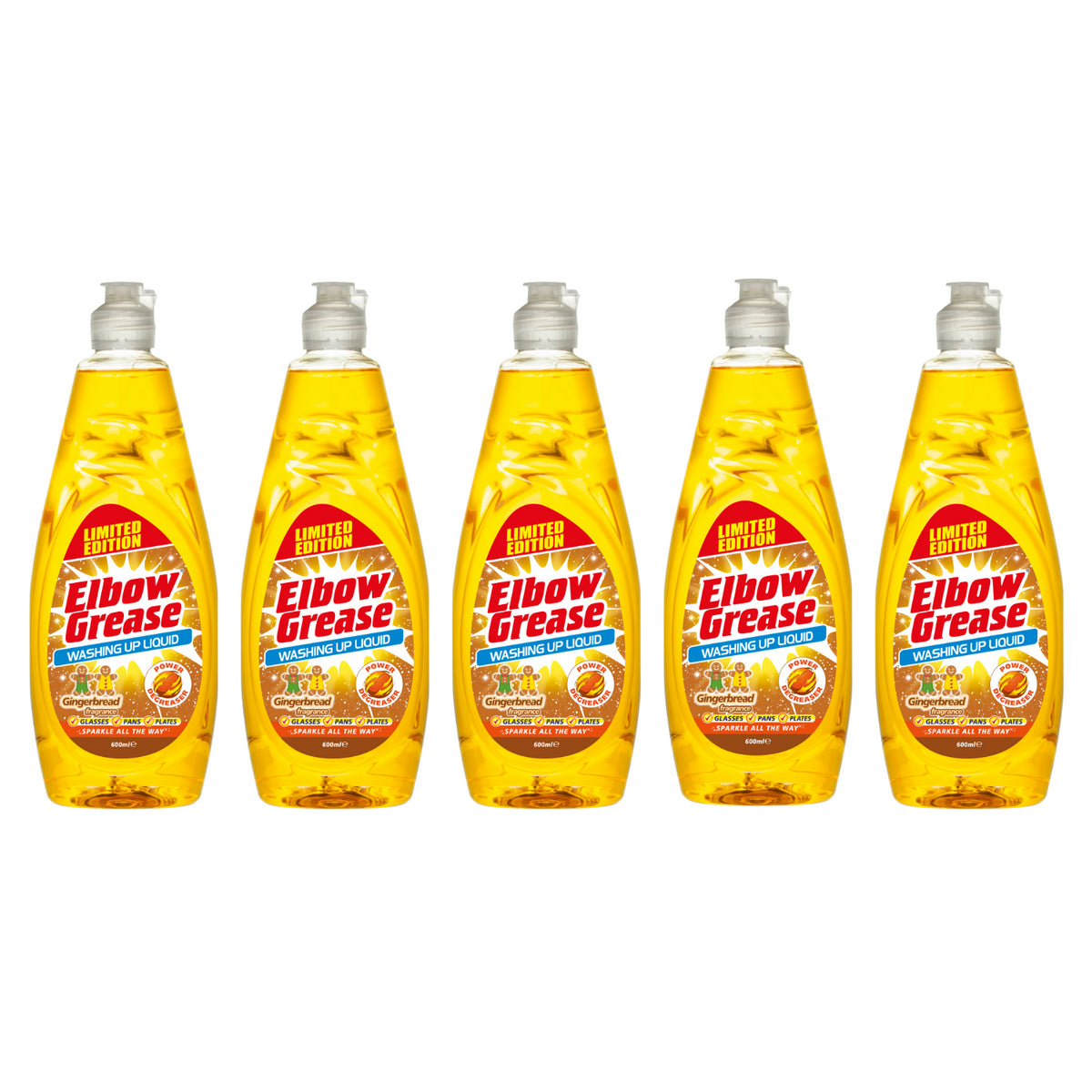 5X Elbow Grease Washing Up Liquid, Gingerbread Fresh 600ml Power Degreaser