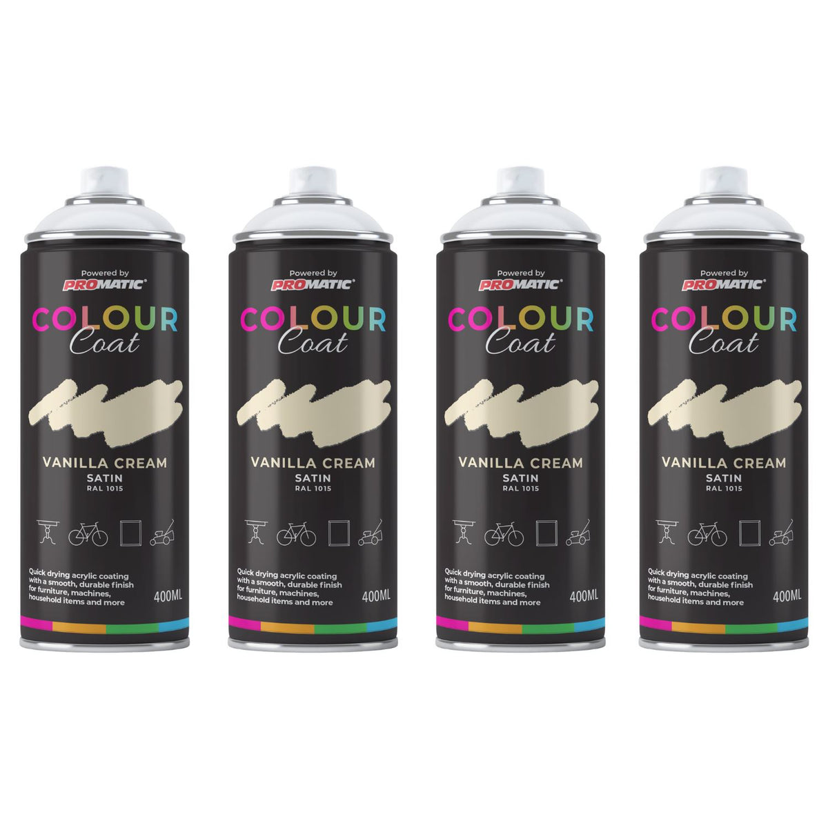 4X Vanilla Cream RAL 1015 Satin Spray Paint 400ml